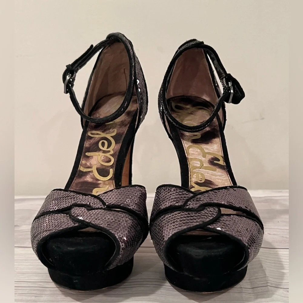 Sam Edelman black silver Sequin High Heels - Size 6